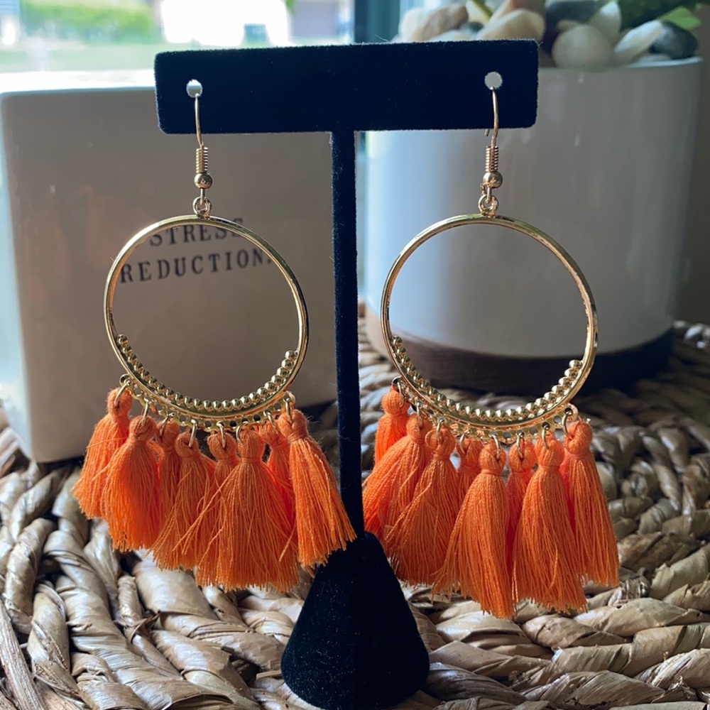 NWOT Orange Fringe Earrings